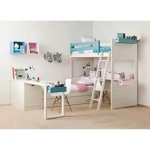 20BWB004 3 In Anak-anak Tempat Tidur Susun Modern Ganda Muda Twin Loft Bed Meja Tulis Kayu Kamar Anak-anak Furniture Set