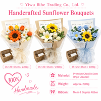 Bouquet de tournesols en soie floquée fait main BH, cadeau moderne pour la fête des enseignants, cadeau de remise de diplôme, décoration d'intérieur, respectueux de l'environnement, livraison rapide