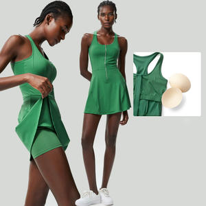 カスタムロゴ入り高品質ハーフジッパースリーブレステニスドレス、内蔵ショーツ、パッド入り、ピクルボール、スポーツ、パデルウェア - Product Image 1