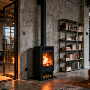 Estufas de chimenea verticales de acero para interiores modernas con chimenea de inserción de pared de madera de biomasa para uso en la sala de estar - Product Image 1