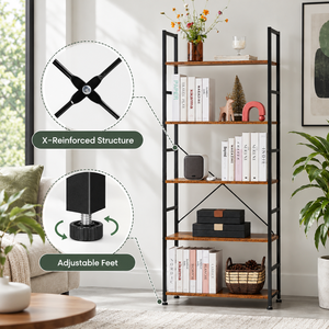 Estantería Moderna de 5 Niveles, Librería Abierta Independiente, Estantes de Almacenamiento y Exhibición, para Sala de Estar, Dormitorio, Oficina en Casa - Product Image 3