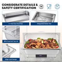 Ensemble de chauffe-plats électriques pour buffet, en acier inoxydable, avec bacs alimentaires pleine taille, demi-taille et trois compartiments, et contrôle de température