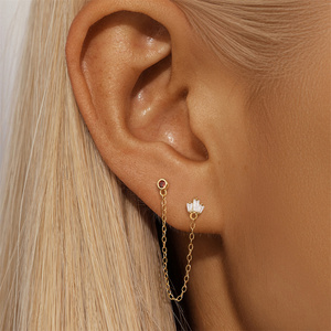 Pendientes CANNER S925 de Plata de Ley Chapada en Oro con Circonita Trapezoidal y Cadena Plana para Fiestas - Product Image 4