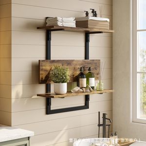 Iron And Wood Floating <b>Wall</b> <b>Shelf</b> Rectangle Foldable <b>Wall</b> <b>Mounted</b> Storage Rack For Kitchen Neatening - Product Image 2
