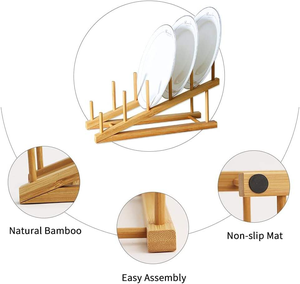 Estante de bambú para platos y tapas de ollas, organizador de encimera de <span class=keywords><strong>cocina</strong></span>, soporte de madera con 6 ranuras para secado y exhibición - Product Image 4