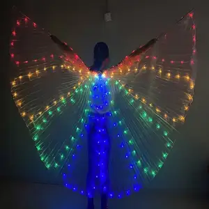 Çocuk göbek dans altın kanatları floresan sahne dans performansı giyim LED aydınlık kanatları kelebek pelerin üreticileri