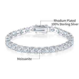 Bracelet tennis en argent sterling 925 avec moissanite, plaqué rhodium, D VVS, taille brillant rond, quatre griffes, luxe unisexe pour mariage - Product Image 6
