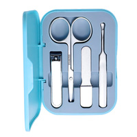 Coffret Cadeau de Manucure en Acier Inoxydable avec Coupe-Ongles, 4 Embouts en Silicone, Miroir Poli, Ciseaux Droits et Angulaires