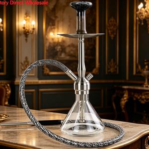 Cachimba de Acero Inoxidable con una Sola Manguera, Cazoleta de Vidrio Transparente, Narguile Árabe de 50cm, Tubo Recto Moderno para Bar - Product Image 4
