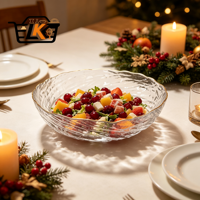 Bol à salade en verre ondulé transparent avec bord doré, vente en gros personnalisée, vaisselle pour la salle à manger, les fruits, les desserts et la décoration intérieure