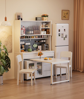 Aparador alto convertible de madera maciza ecológica con puertas de cristal, organizador de pegboard y cajones, moderno y independiente