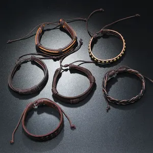 Professional Jewelry Maker Wholesale Brown Punk Fashion Bracelets Hand Woven 6-piece Set Bracelets