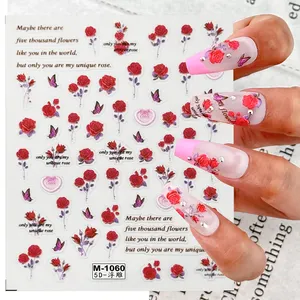 Adesivos para unhas 3D de marca própria, adesivo vermelho rosa para desenho de unhas, Dia dos Namorados