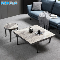 Ensemble de table basse design en dalle de roche carrée italienne ensemble de table d'appoint de style minimaliste pour le salon en métal noir pour le thé