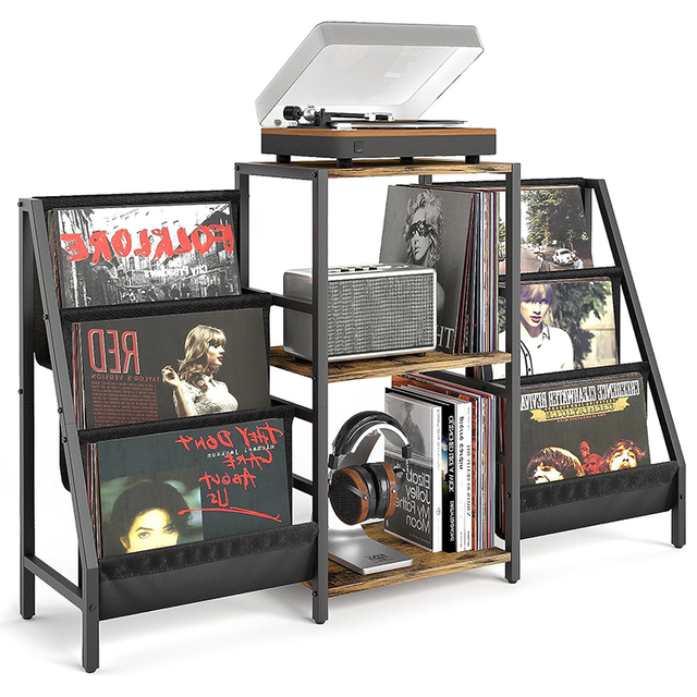 JH-Mech OEM Vinyl Record Storage 3 Tier Retro Furniture Powder-Coated Carbon Steel Record Player Stand