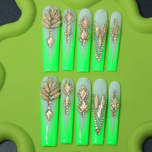 Uñas postizas de lujo acrílicas hechas a mano con diseño de estrellas y mariposas, puntas francesas, cobertura completa, estilo ataúd, cuadradas, al por mayor - Product Image 2