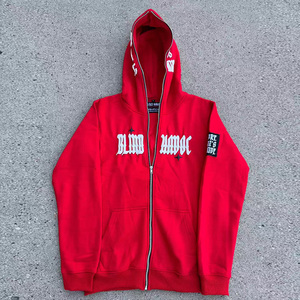 Sweat à capuche surdimensionné vintage du fabricant pour hommes fermeture à glissière complète avec motif imprimé houppette tissu éponge coupe hivernale - Product Image 3