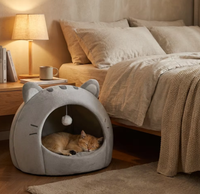 Villa pour chat en peluche en forme d'œuf, en coton haute résilience, avec base antidérapante, coussin amovible, respirante, abri et jouet avec balle, pour chat d'intérieur
