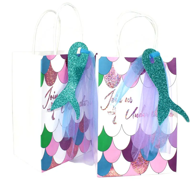 New Product Mermaid Favors Paper Gift Bag for Happy Birthday Party Customization