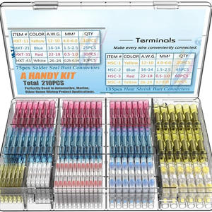 Kit de Conectores Termocontraíbles de Grado Profesional, 210 Piezas, Terminales de Sellado por Soldadura, Juego de Reparación de Cableado Automotriz y Marino, Codificados por Colores - Product Image 1