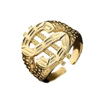 Bague de mariage ajustable en alliage plaqué or, style punk exagéré, motif signe dollar, la plus vendue en gros