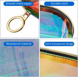 Neceser de Viaje Personalizado para Mujer, Portátil, Holográfico, de TPU y PVC, Impermeable, Color Arcoíris, para Cosméticos de Verano - Product Image 3