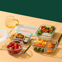 Bol à salade transparent en verre borosilicate, compatible micro-ondes et four, avec couvercle en PP, impression sérigraphiée, fermeture hermétique, forme personnalisable