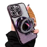 Étui de téléphone magnétique en diamant scintillant pour PC de luxe, miroir de maquillage, pour 17/15/16/13, support de téléphone brillant