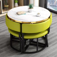 Ensemble table et quatre chaises en pierre colorée et fer forgé, empilables, adaptés à la cuisine, à la salle à manger, à la maison, à l'hôtel ou à la villa