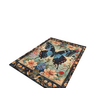 Alfombra rectangular con diseño de mariposas florales de Wan Xinlong, resistente a las manchas, estilo escandinavo, para sala de estar, dormitorio, estudio. - Product Image 1
