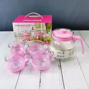 Five piece set of glass flower tea pot for health preservation, large capacity household filter manufacturer wholesale tea pot
