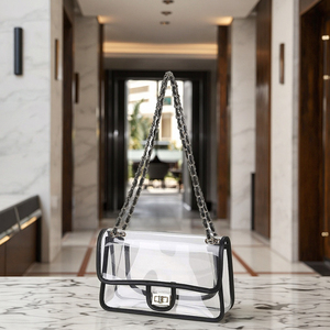 Custom Fashion <strong>Clear</strong> PVC Ladies <strong>Handbag</strong> with Zipper Closure Cross Body Shoulder Bag for Women Girls and Metal Chain - Product Image 6