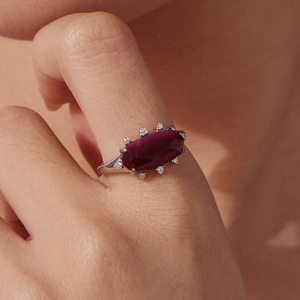 Anillo de cóctel ovalado Glam con rubí, engaste de plata, joyería de compromiso para mujer, piedra de nacimiento de julio - Product Image 6