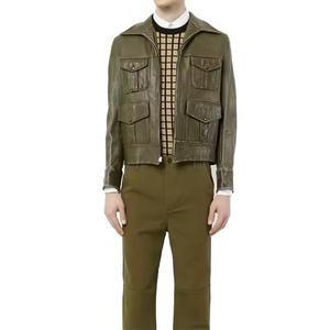 เสื้อแจ็คเก็ตแฟชั่นสไตล์ซาฟารีสำหรับผู้ชาย แบบลำลอง ยูนิเซ็กส์ สีเขียววินเทจ  เสื้อแจ็คเก็ตหนังผู้ชาย ขายส่ง - Product Image 4