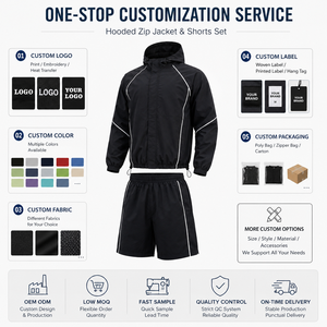 Tute da ginnastica leggere e traspiranti in nylon da <span class=keywords><strong>uomo</strong></span>, personalizzabili con stampa riflettente 3M, giacca a vento <span class=keywords><strong>sportiva</strong></span> e pantaloncini, set da jogging - Product Image 3