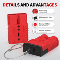 Connecteur rapide de batterie 175A avec cordon de raccordement 1/0 AWG pour treuil, remorque, remorquage 12V 36V 600V avec couvercle