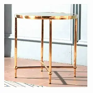 Table en acier inoxydable au design personnalisé avec finition en laiton avec dessus en verre Fabricant indien d'usine - Product Image 1