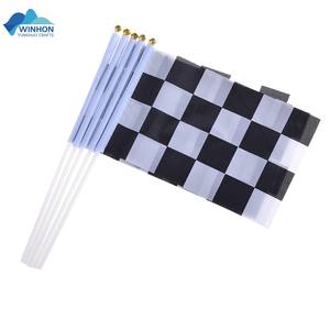 Индивидуальный полиэфирный рекламный черно-белый клетчатый ручной флаг с принтом, низкая цена, автомобильный Гоночный флаг, черный и белый флаг - Product Image 4