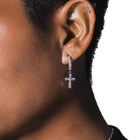 Boucles d'oreilles pendantes tendance Hip Hop en forme de croix, entièrement incrustées de zircon, design couple, brillantes et étincelantes, unisexe, pour tous les jours et les soirées