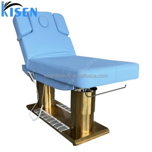 Table de massage électrique de luxe Kisen en cuir PU avec commande au pied, 4 moteurs, base dorée, pour salon de beauté et couchage esthétique - Product Image 6