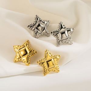 Pendientes de Estrella de Cinco Puntas Estilo Retro Francés, Chapados en Oro, con Circonita Cúbica de Corte Princesa, de Acero Inoxidable para Mujer - Product Image 2