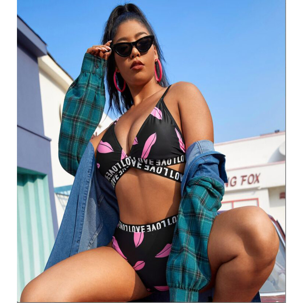 2022 new sexy large print high waist split Bikini Swimsuit women Eco Friendly Recycled Nylon Swimwear