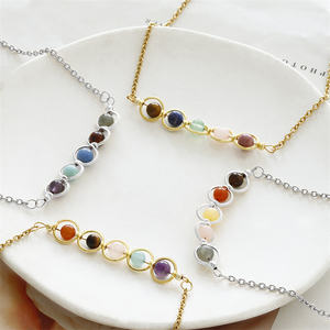 Nuevo colorido 12 signos de constelación collar de cuentas de piedra de acero inoxidable amatista guisante vaina collar de cadena de clavícula - Product Image 6