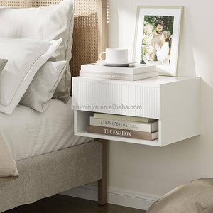 Table de chevet murale moderne en bois, table de chevet suspendue flottante pour chambre à coucher avec tiroirs - Product Image 5