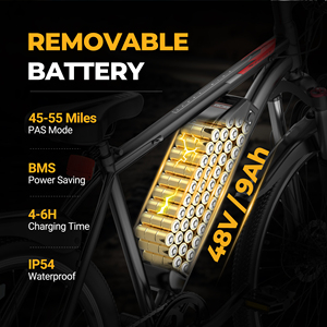 Bicicleta Eléctrica de Montaña AOVOPRO BK900, 350W, 48V, 9AH, Motor con Doble Suspensión, Alcance de 40-65 km, Velocidad de 35 km/h, Carga de 150 kg, Almacén del Reino Unido - Product Image 3