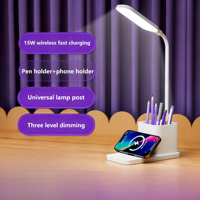 Lampe de table LED sans fil moderne 15W DC avec chargeur sans fil QI, gradation à trois niveaux, design simple et flexible pour la lecture – Ventes Flash