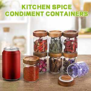 Thread Glass Pantry Organizer <b>Spice</b> <b>Jar</b> Acacia Wood Lid Screw Top for Honey - Product Image 4
