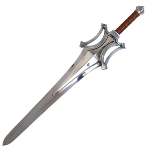 ดาบแฟนตาซีขนาดใหญ่สำหรับเกมและภาพยนตร์, ดาบเงินพร้อมด้ามหนัง, ใบดาบเงินขัดเงา ไม่คม - Product Image 1