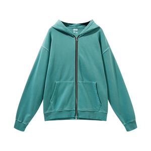 Wholesale Men's <b>Winter</b> Windbreaker Hoodie Jacket <b>Coat</b> 100% Cotton Heavy Weight Vintage Acid Wash Two Way Zipper Knitted - Product Image 2