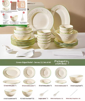 Service de vaisselle en céramique gaufrée fraise avec bordure verte, assiettes et bols, style rétro campagnard, compatible lave-vaisselle et four, pour hôtels et mariages